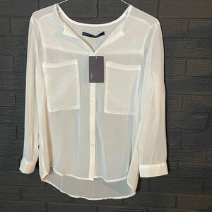 CBR Elegant Sheer White Button Down Blouse - Large